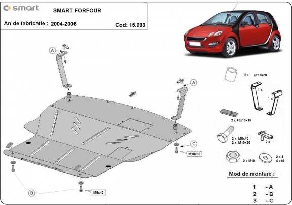 Acél motor, kapcsolószekrény védőlemez Smart ForFour