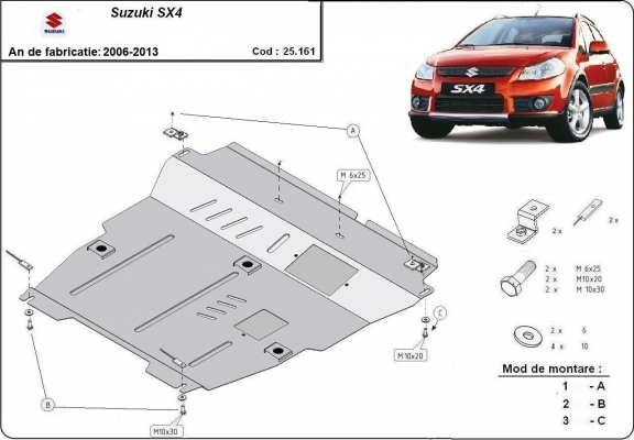 Acél motor, kapcsolószekrény védőlemez Suzuki SX 4