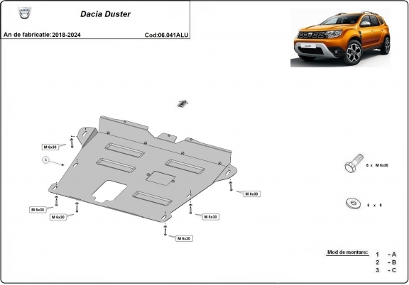 Alumínium motor, kapcsolószekrény védőlemez Dacia Duster