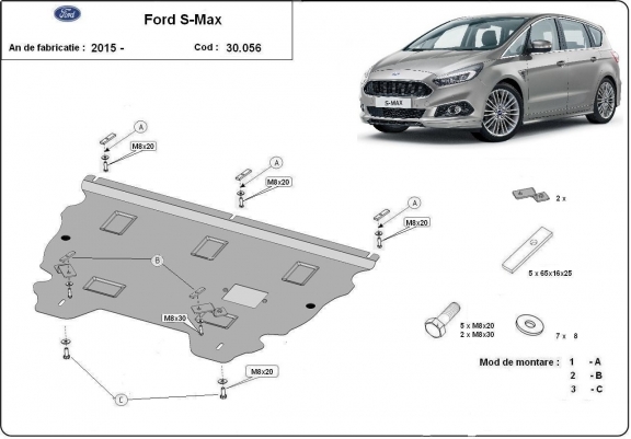 Acél motor, kapcsolószekrény, hűtő védőlemez Ford S-Max