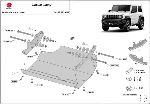Aluminium motor, kapcsolószekrény védőlemez Suzuki Jimny