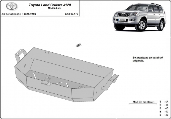 Acél üzemanyagtartály védőlemez Toyota Land Cruiser J120 - 3 ajtos modellekre