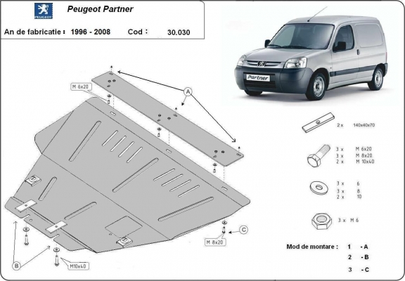 Acél motor, kapcsolószekrény védőlemez Peugeot Partner