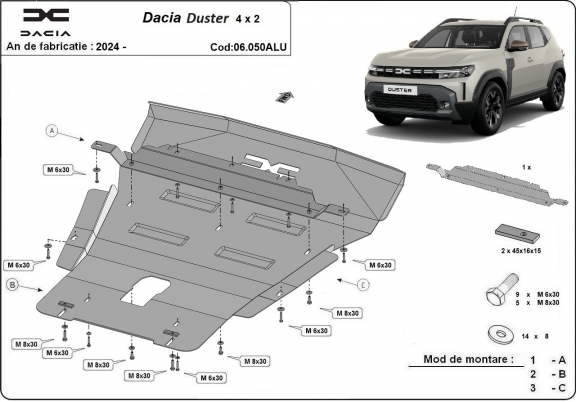 Alumínium motor, sebességváltó, hűtő, első lökhárító védőlemez Dacia Duster- 4x2