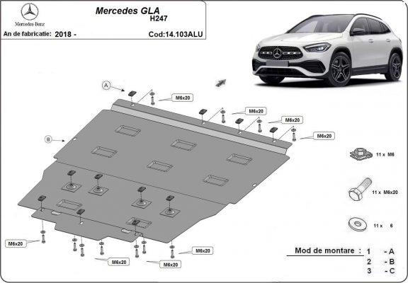 Aluminum motor, kapcsolószekrény védőlemez Mercedes GLA