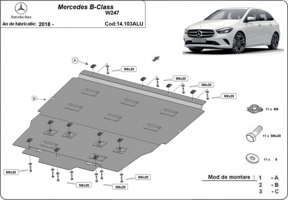 Aluminum motor, kapcsolószekrény védőlemez Mercedes B-Classe