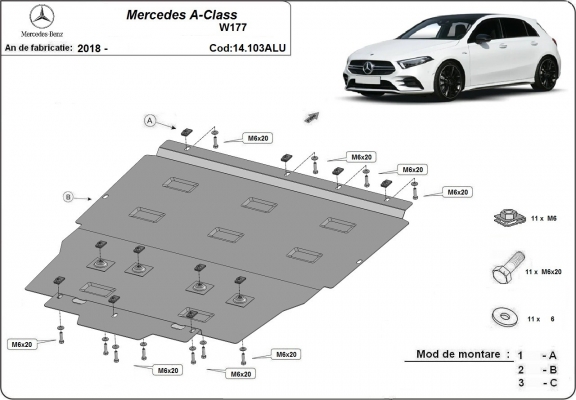 Aluminum motor, kapcsolószekrény védőlemez Mercedes A-Classe