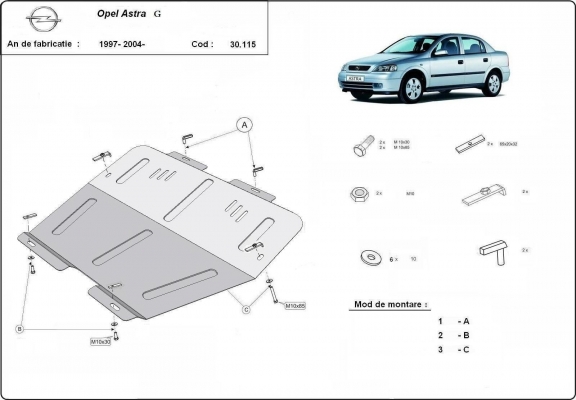Acél motor, kapcsolószekrény, hűtő védőlemez Opel Astra G