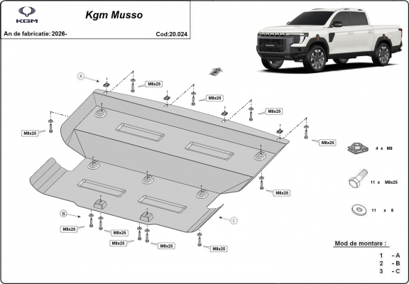Acél motor, hűtő védőlemez KGM Musso 