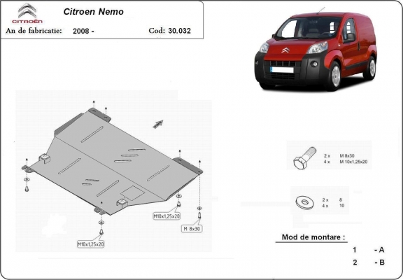 Acél motor, kapcsolószekrény védőlemez Citroen Nemo