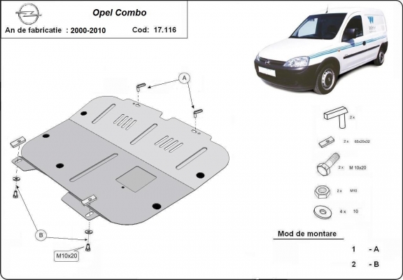 Acél motor, kapcsolószekrény, hűtő védőlemez Opel Combo