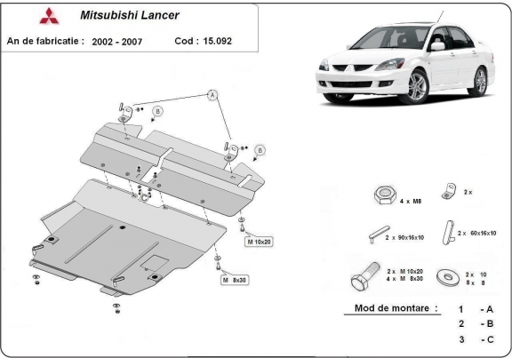 Acél motor, sebességváltó, hűtő, első lökhárító védőlemez Mitsubishi Lancer