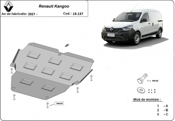 Acél motor, kapcsolószekrény védőlemez Renault Kangoo
