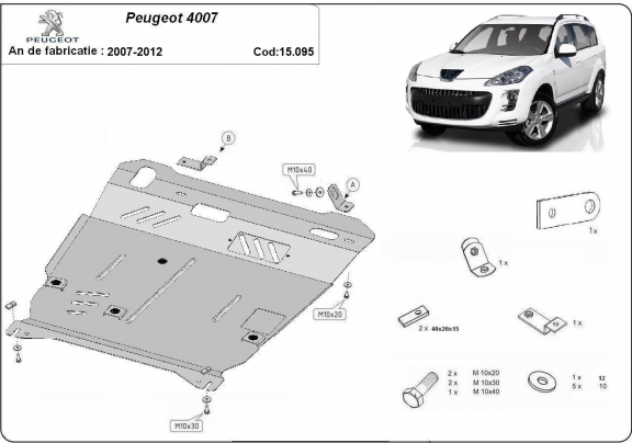 Acél motor, kapcsolószekrény, hűtő védőlemez Peugeot 4007
