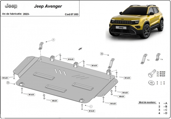 Acél motor, kapcsolószekrény védőlemez Jeep Avenger