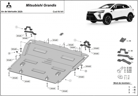 Acél motor, sebességváltó, hűtő, első lökhárító védőlemez Mitsubishi Grandis