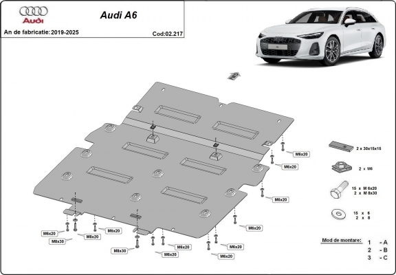 Acél motor, hűtő védőlemez Audi A6