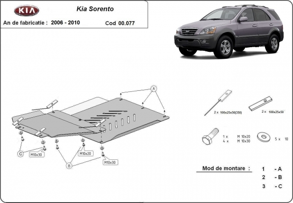 Acél kapcsolószekrény, differenciálmű védőlemez Kia Sorento