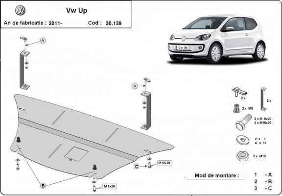 Acél motor, kapcsolószekrény védőlemez VW Up