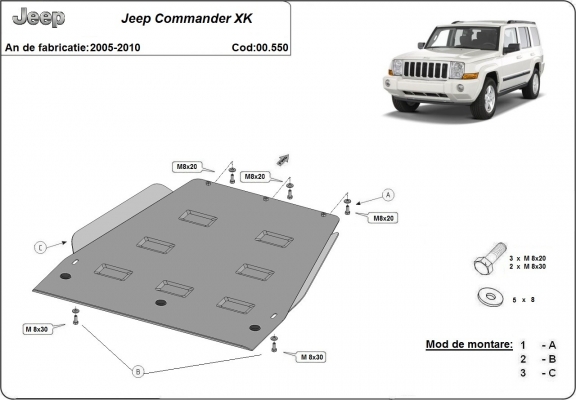 Acél kapcsolószekrény védőlemez Jeep Commander