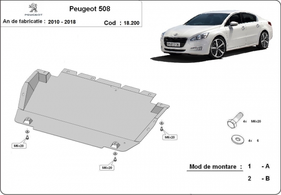 Acél motor, kapcsolószekrény, hűtő védőlemez Peugeot 508