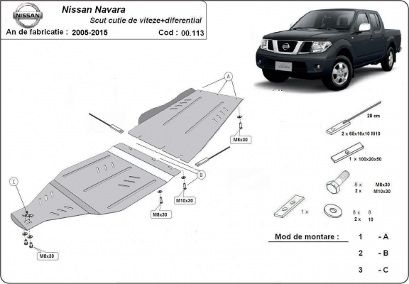 Acél kapcsolószekrény, osztómű védőlemez Nissan Navara