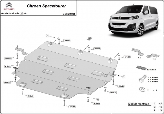 Acél motor, kapcsolószekrény, hűtő védőlemez Citroen Spacetourer