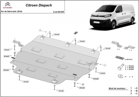 Acél motor, kapcsolószekrény, hűtő védőlemez Citroen Dispatch