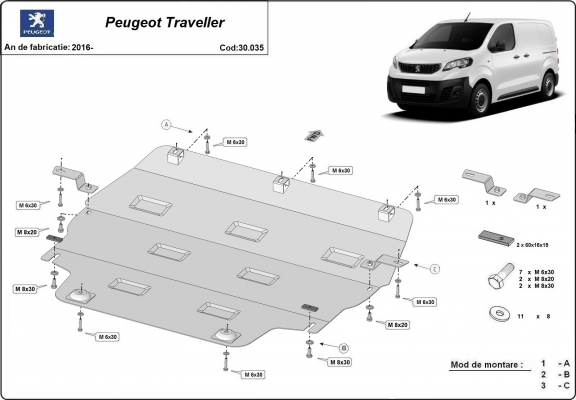 Acél motor, kapcsolószekrény, hűtő védőlemez Peugeot Traveller