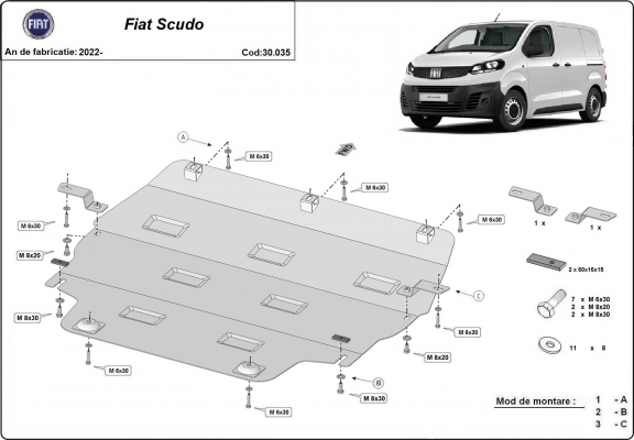 Acél motor, kapcsolószekrény, hütő védőlemez Fiat Scudo