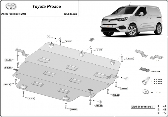 Acél motor, kapcsolószekrény, hűtő védőlemez Toyota Proace