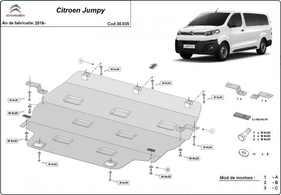 Acél motor, kapcsolószekrény, hűtő védőlemez Citroen Jumpy