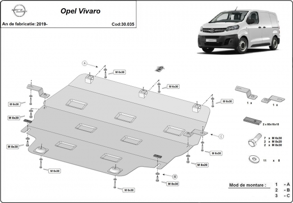 Acél motor, kapcsolószekrény, hűtő védőlemez Opel Vivaro