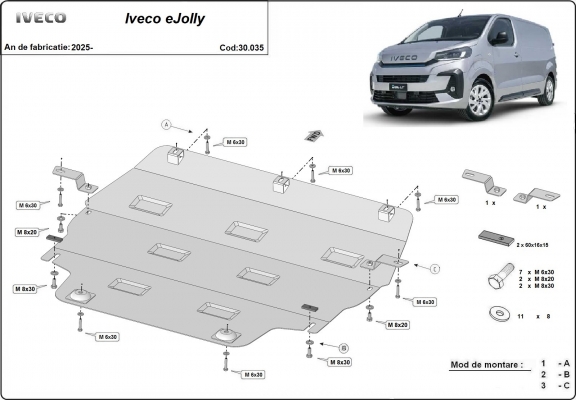 Acél motor, kapcsolószekrény, hűtő védőlemez Iveco eJolly