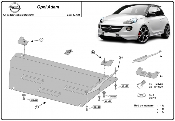 Acél motor, kapcsolószekrény védőlemez Opel Adam
