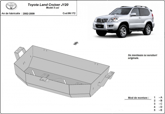 Acél üzemanyagtartály védőlemez Toyota Land Cruiser J120 - 3 ajtos modellekre