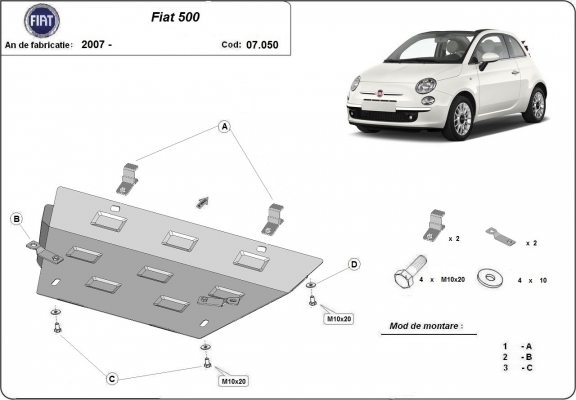 Acél motor, kapcsolószekrény, hűtő védőlemez Fiat 500