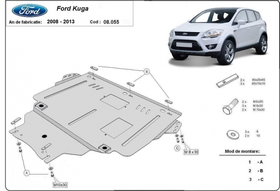 Acél motor, kapcsolószekrény, hűtő védőlemez Ford Kuga