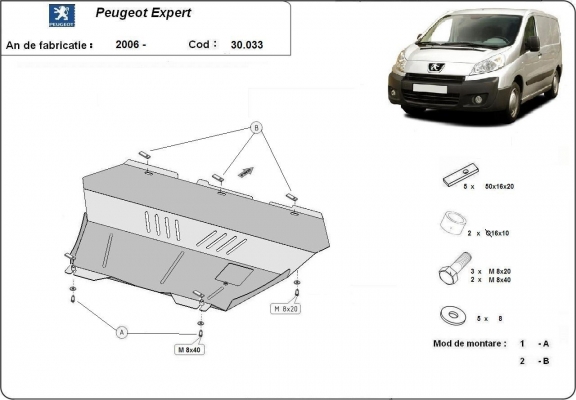 Acél motor, kapcsolószekrény, hűtő védőlemez Peugeot Expert