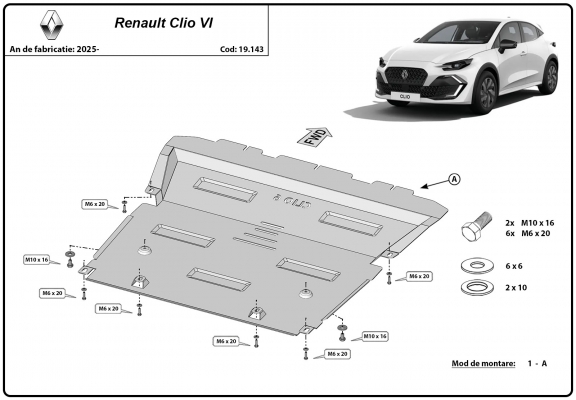 Acél motor, kapcsolószekrény védőlemez Renault Clio 6