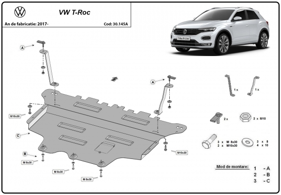 Acél motor, sebességváltó, hűtő, első lökhárító védőlemez Volkswagen T-Roc