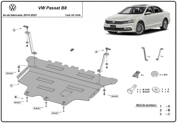 Acél motor, sebességváltó, hűtő, első lökhárító védőlemez VW Passat B8