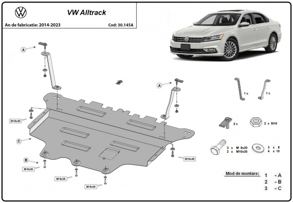Acél motor, sebességváltó, hűtő, első lökhárító védőlemez VW Passat Alltrack