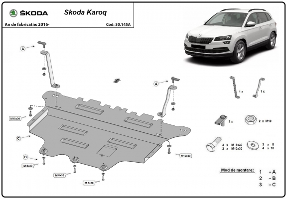 Acél motor, sebességváltó, hűtő, első lökhárító védőlemez Skoda Karoq