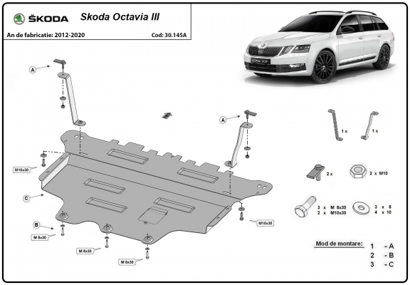 Acél motor, kapcsolószekrény védőlemez Skoda Octavia 3