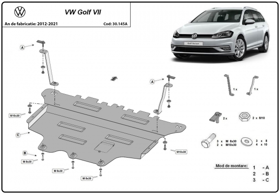 Acél motor, kapcsolószekrény védőlemez VW Golf 7