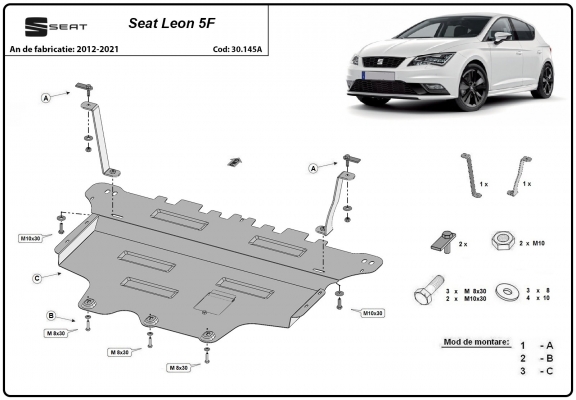 Acél motor, kapcsolószekrény védőlemez Seat Leon