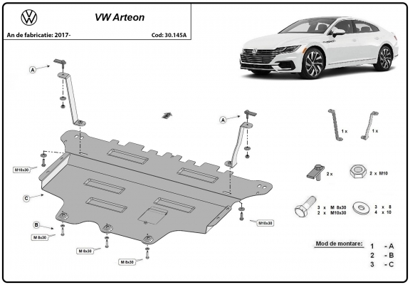 Acél motor, sebességváltó, hűtő, első lökhárító védőlemez VW Arteon