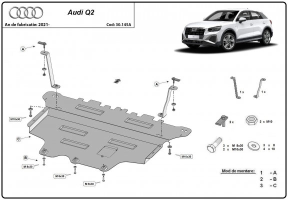 Acél motor, sebességváltó, hűtő, első lökhárító védőlemez Audi Q2