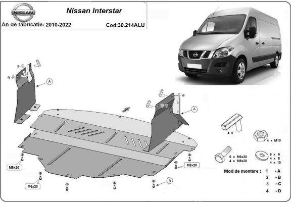 Aluminium motor, kapcsolószekrény védőlemez Nissan Interstar
